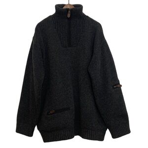 Harley of Scotland Sweater Mens Medium Dark Gray Wool Half Zip Lined Oversized